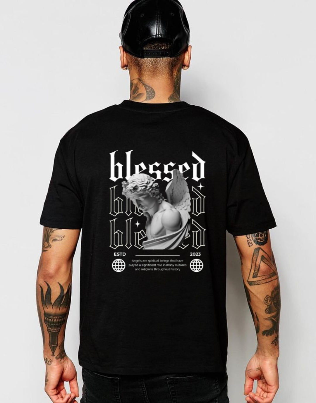 “Blessed” Angel Edition Men’s Oversized Black Graphic T-Shirt