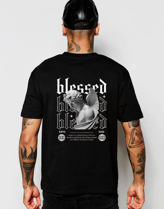 “Blessed” Angel Edition Men’s Oversized Black Graphic T-Shirt